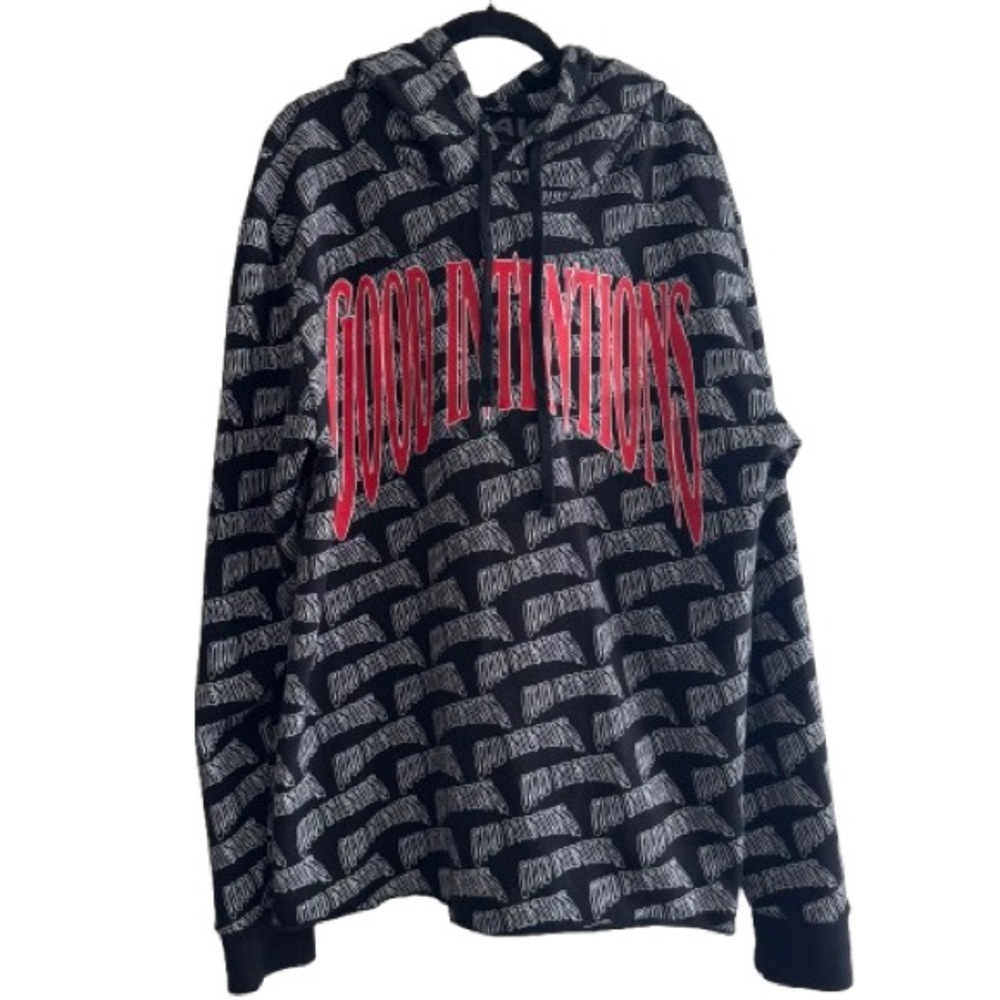 Vlone x Nav Good Intentions All Over Hoodie Black Red White Pullover Streetwear